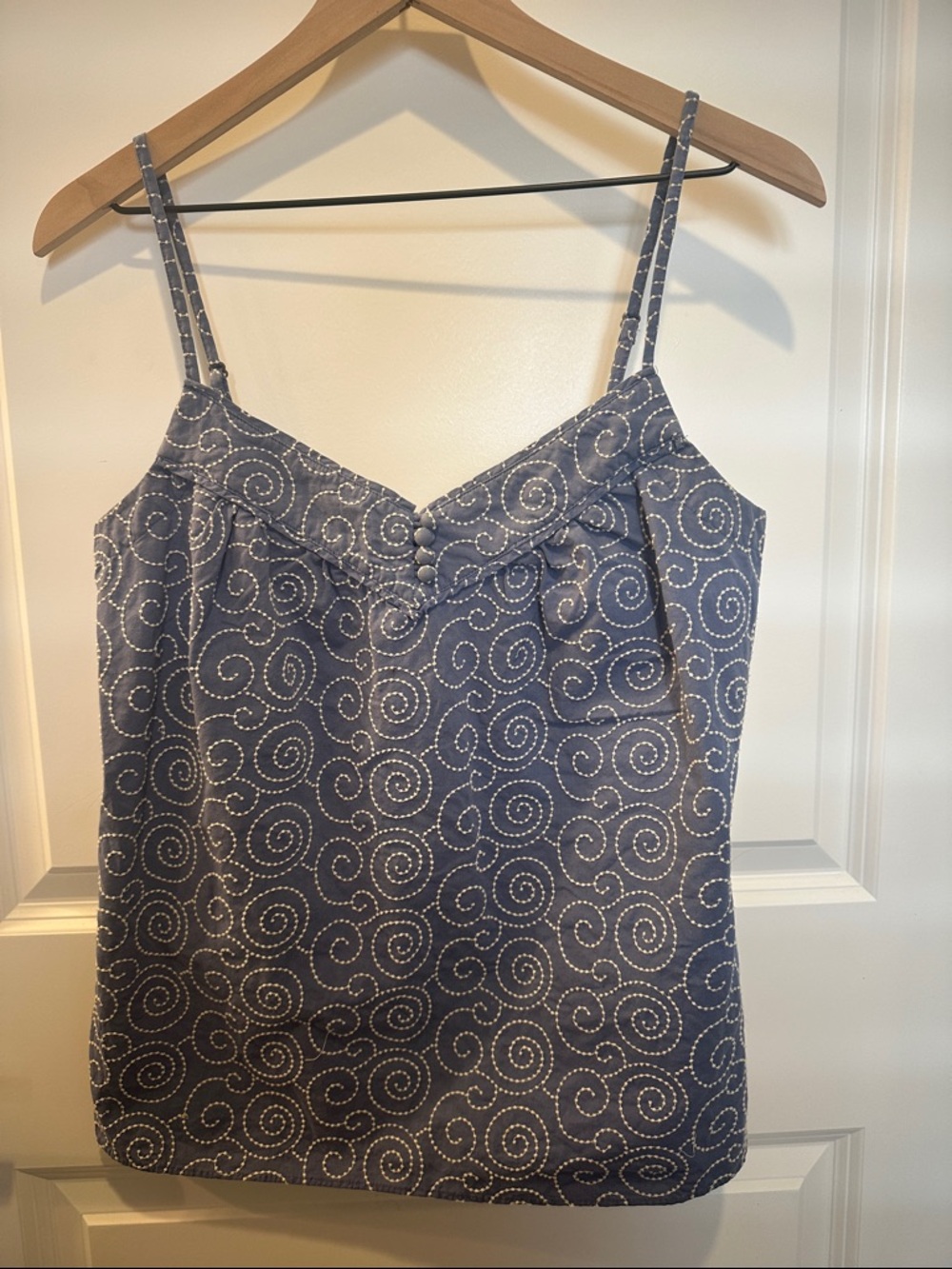 J. Crew Blue Tank with White Swirl Stitching